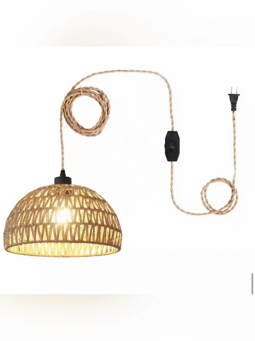 New Handwoven plug in boho Rattan Pendant Light